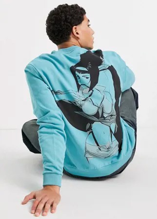Свитшот синего цвета с принтом по мотивам аниме «Ковбой Бибоп» ASOS DESIGN-Зеленый цвет