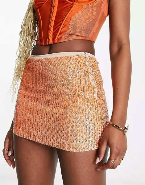 Оранжевая мини-юбка с пайетками Raga Glitz & Glam