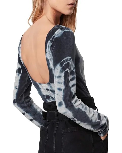 Боди AllSaints Raffi Velvet Tie-Dye Bodysuit, цвет Ink Blue/Grey Marl