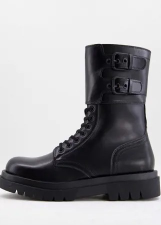 Черные высокие ботинки на толстой подошве со шнуровкой Truffle Collection-Черный цвет