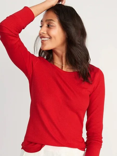 NWT Old Navy Red Мягкая термовафельная вязаная футболка НОВАЯ женская футболка ML XL
