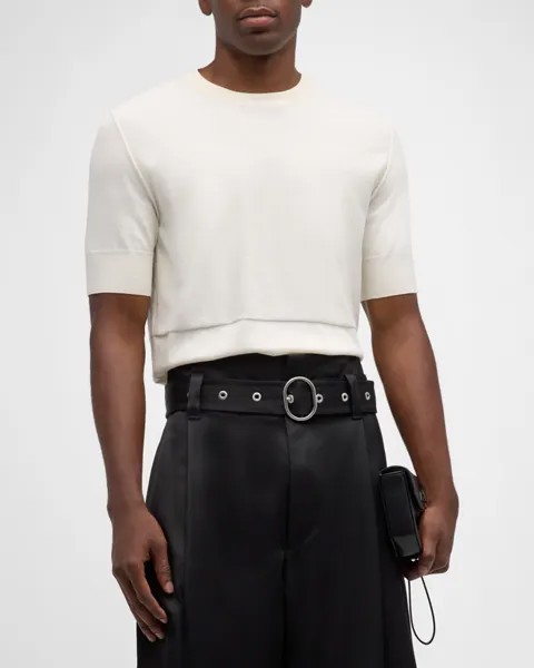 Мужская футболка с круглым вырезом и стежками Jil Sander, цвет Porcelain