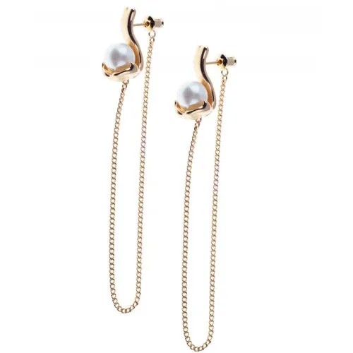 Серьги цепочки XUPING JEWELRY, жемчуг пресноводный культивированный, размер/диаметр 80 мм, золотой