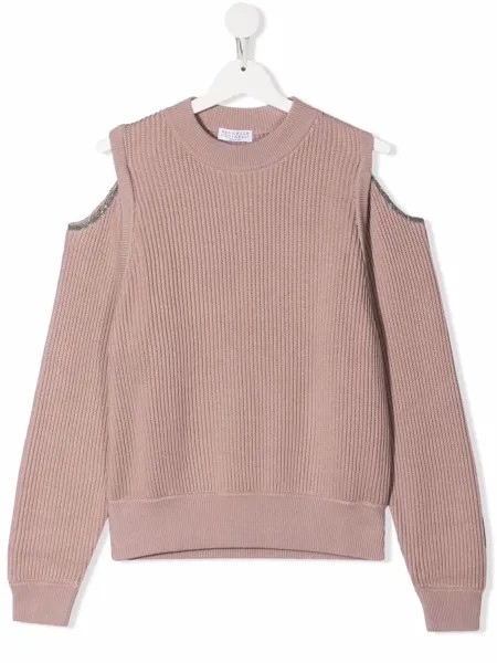 Brunello Cucinelli Kids джемпер в рубчик с декором Monili