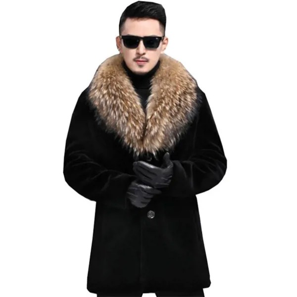 Осенние пальто из искусственного меха, Мужская зимняя утепленная теплая норковая кожаная куртка, приталенная одежда, куртка черного цвета, длинная куртка для мужчин