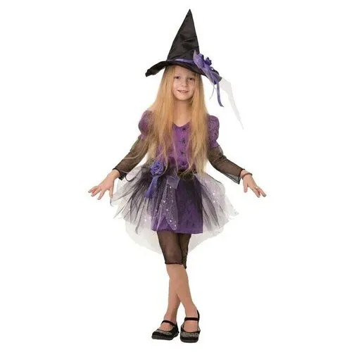 Карнавальный костюм для девочек на Хэллоуин Ведьмочка1 (Платье, бриджи, пояс, шляпа) р.146-76