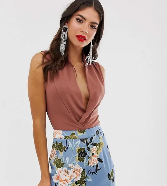 Боди с присборенной отделкой ASOS DESIGN Tall-Коричневый