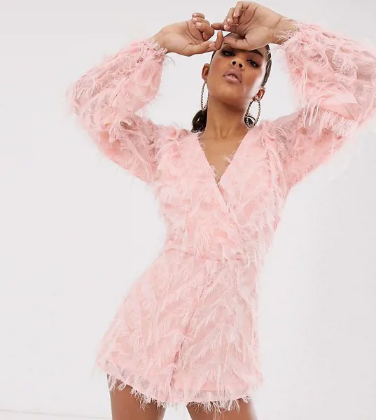 Розовый ромпер с глубоким вырезом Missguided Tall