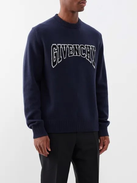 Свитер из смесовой шерсти с вышитым логотипом Givenchy, синий