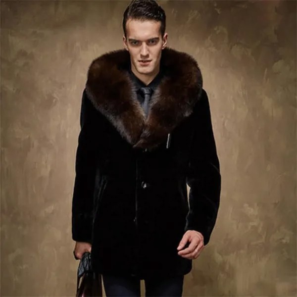 Модные мужские пальто из искусственного меха норковые куртки средней длины утолщенный большой меховой воротник с капюшоном одежда черная куртка ская куртка яя2021