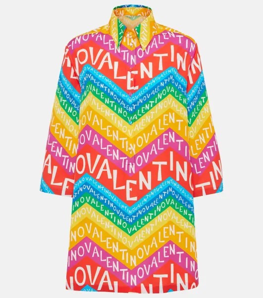 Платье-Рубашка из хлопка с логотипом Valentino, мультиколор
