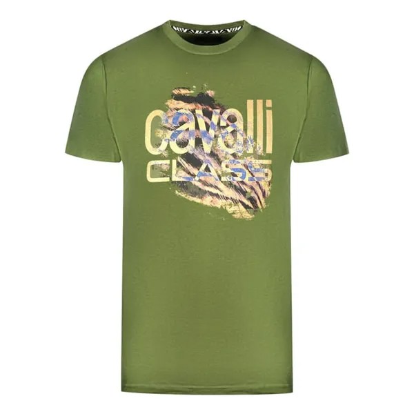 Футболка с ярким логотипом и принтом тигра Cavalli Class, зеленый