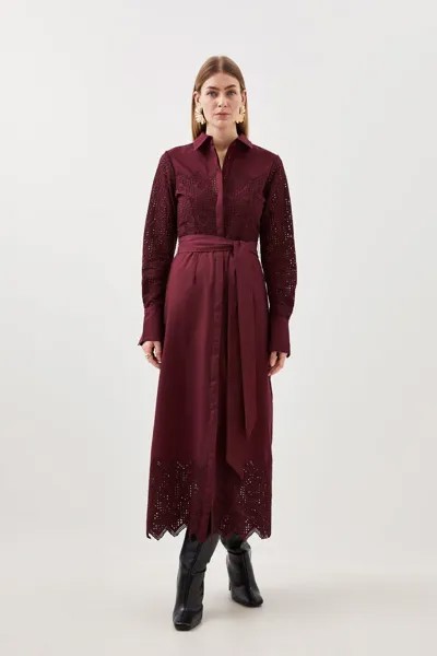 Хлопковое тканое платье макси с вышивкой Broderie Karen Millen, фиолетовый