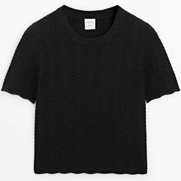 Джемпер Massimo Dutti Wavy Knit With Short Sleeves, черный