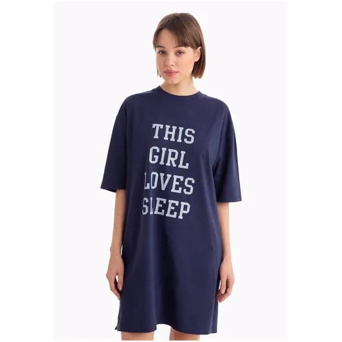 Тёмно-синяя ночная сорочка с надписью This girl loves sleep Gloria Jeans