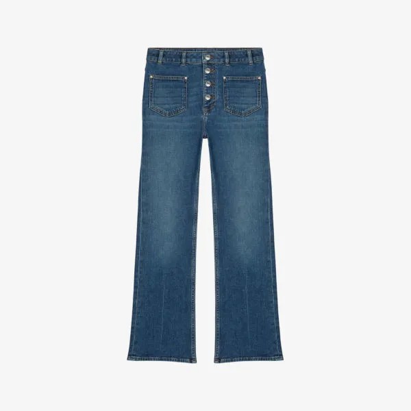 Расклешенные джинсы из эластичного денима с высокой посадкой на пуговицах Maje, цвет bleus