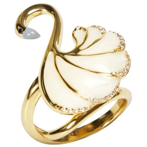 Кольцо Misis, серебро, 925 проба, золочение, эмаль, фианит, безразмерное, золотой, экрю