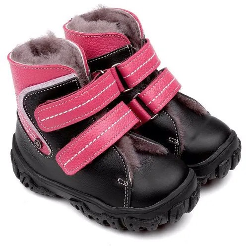 Ботинки Tapiboo, зимние, натуральная кожа, на липучках, анатомическая стелька, размер 25, черный, розовый