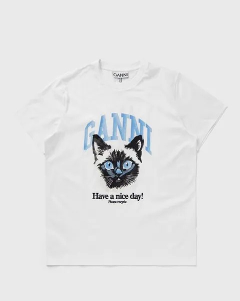 Топ Ganni Basic Jersey Cat Relaxed Tee, ярко-белый