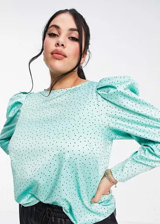 Топ мятного цвета в горошек с пышными рукавами Closet London Plus-Зеленый цвет