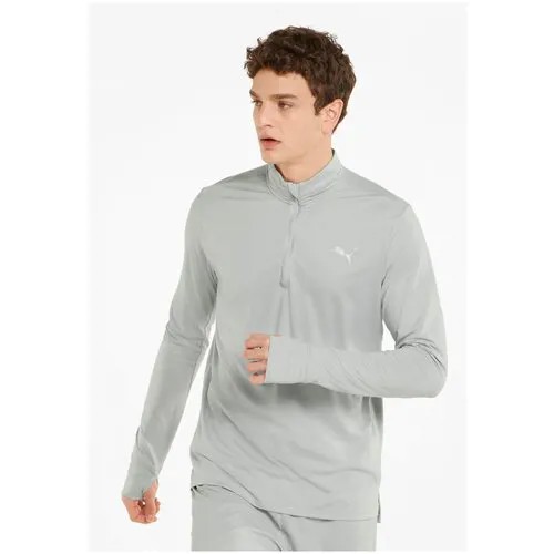Беговой лонгслив PUMA Quarter-zip Men's Running Tee, силуэт прямой, дополнительная вентиляция, влагоотводящий материал, светоотражающие элементы, размер XS, серый