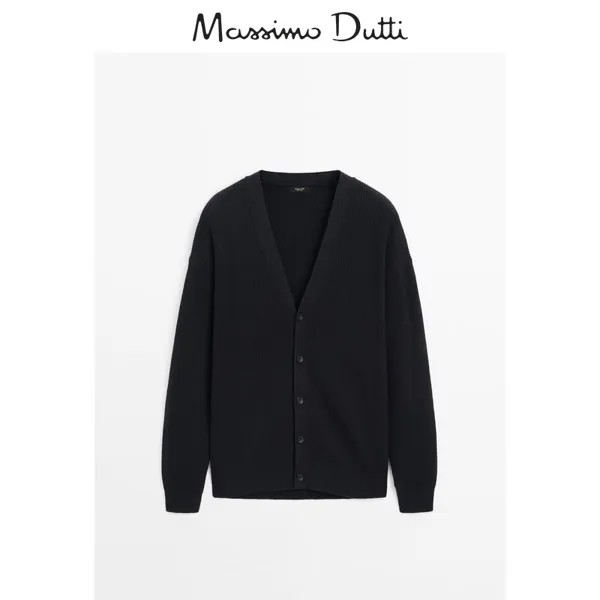 Летняя новинка Massimo Dutti, мужская новинка 2024 года, повседневный ленивый стиль, простой свитер с v-образным вырезом, вязаный кардиган 00988337401, цвет темно-синий