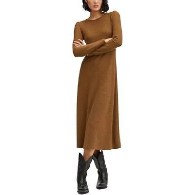 MNG Женское коричневое вязаное платье миди с пышными рукавами 6 BHFO 5904