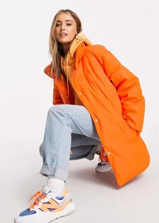 Оранжевый прорезиненный oversized-пуховик ASOS DESIGN-Оранжевый цвет