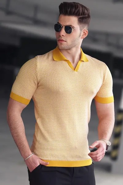 Желтая мужская футболка с воротником поло 5077 MADMEXT