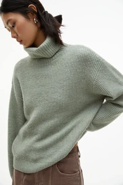 Пуловер с эластичным трикотажем и воротником-поло  H&M, зеленый