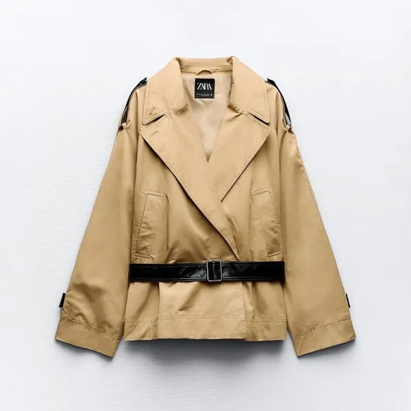 Куртка-тренч Zara Short Contrast, бежевый