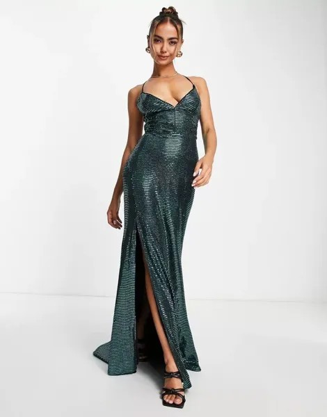 Изумрудно-зеленое платье макси Little Mistress Mermaid с глубоким вырезом