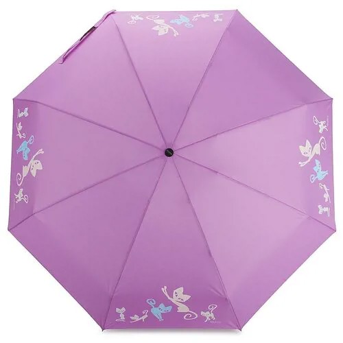 Мини-зонт Dolphin, механика, 3 сложения, купол 87 см., 9 спиц, проявляющийся рисунок, чехол в комплекте, для женщин, фиолетовый