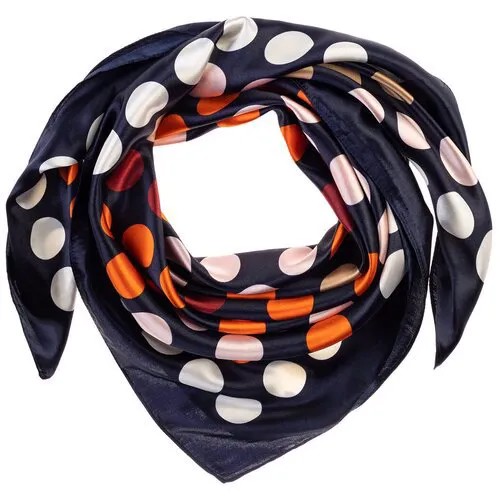Шелковый платок на шею/Платок шелковый на голову/женский/Шейный шелковый платок/стильный/модный /21kdgPL902301-1vr синий, оранжевый/Vittorio Richi/80% шелк,20% полиэстер/90x90
