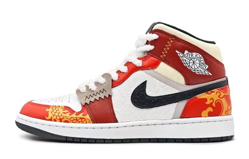 Кроссовки Air Jordan 1 Vintage Basketball Shoes Women's High-top Black/white/yellow, темно-красный