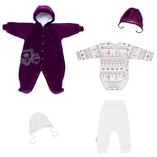 Комплект одежды lucky child, размер 18 (56-62), белый, фиолетовый