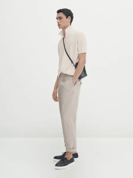 Трикотажный свитер поло из хлопка Massimo Dutti, кремовый