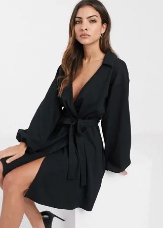 Свободное фактурное платье-рубашка с запахом ASOS DESIGN-Черный