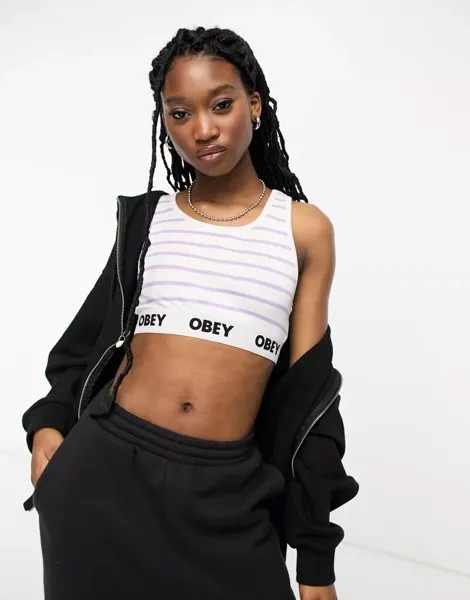 Белый укороченный топ Obey Lisa с фиолетовыми полосками