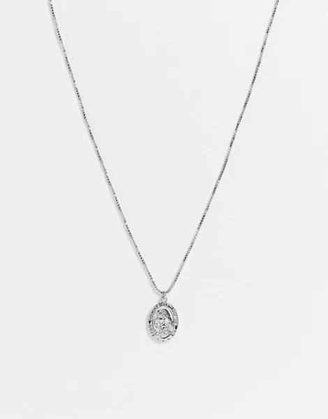 Серебристое ожерелье с овальной подвеской с изображением св. Христофора ASOS DESIGN-Серебряный