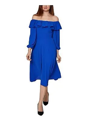 Женское синее эластичное вечернее платье миди с длинными рукавами BCBGENERATION + расклешенное платье 12