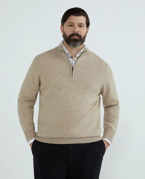 Мужской шерстяной свитер на полумолнии больших размеров с логотипом больших размеров Hackett, бежевый