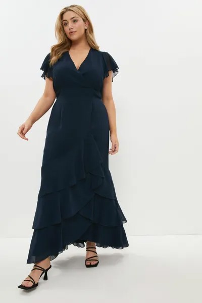 Многоуровневое платье макси больших размеров с рюшами и подолом Coast, темно-синий
