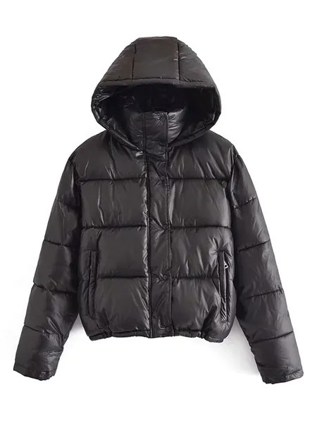 Milanoo Puffer Coats For Women Black Hooded Zipper Long Sleeves Removable Outerwear