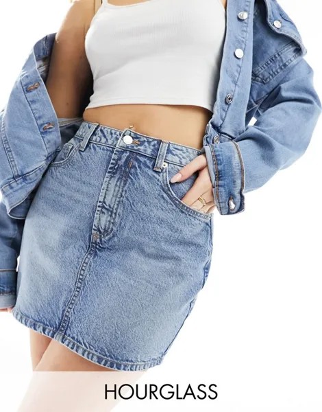 Голубая джинсовая мини-юбка с завышенной талией ASOS DESIGN Hourglass