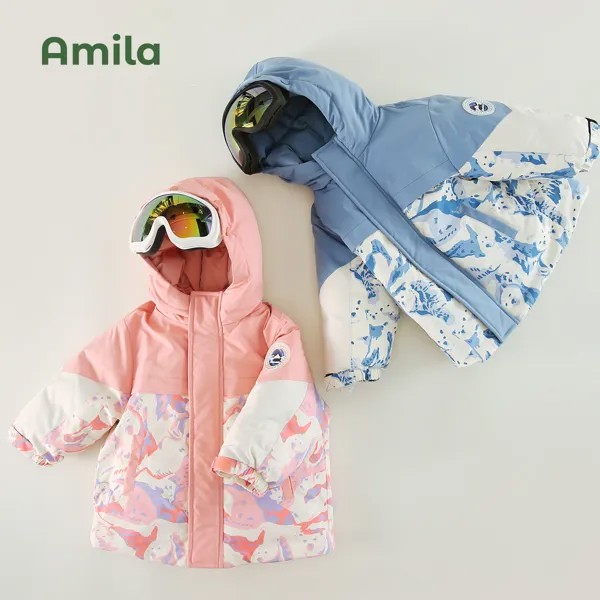 Детская Лыжная одежда Amila, новинка зимы 2022, детская одежда для сноуборда, теплые водонепроницаемые уличные пуховики для девочек и мальчиков,...