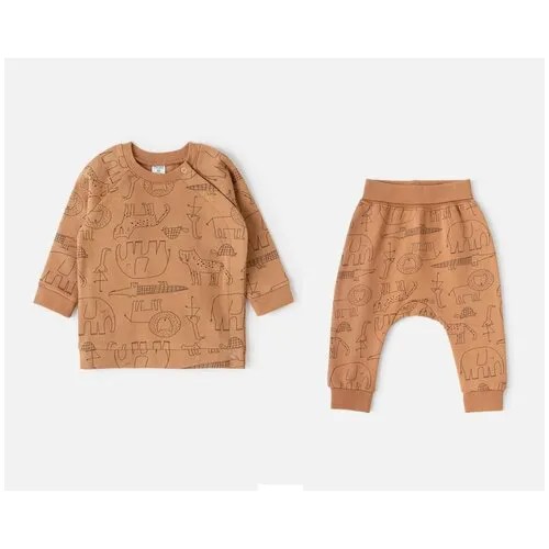 Комплект одежды  crockid для мальчиков, брюки и джемпер, повседневный стиль, манжеты, размер 68, коричневый
