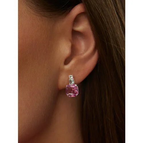 Серьги MIESTILO Серьги серебро 925 с английским замком с камнем женские, серебро, 925 проба, родирование, кварц синтетический, минеральное стекло, пыльная роза, розовый