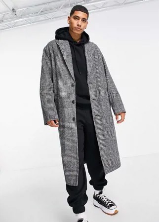Серое пальто в клетку в стиле oversized ASOS DESIGN-Серый