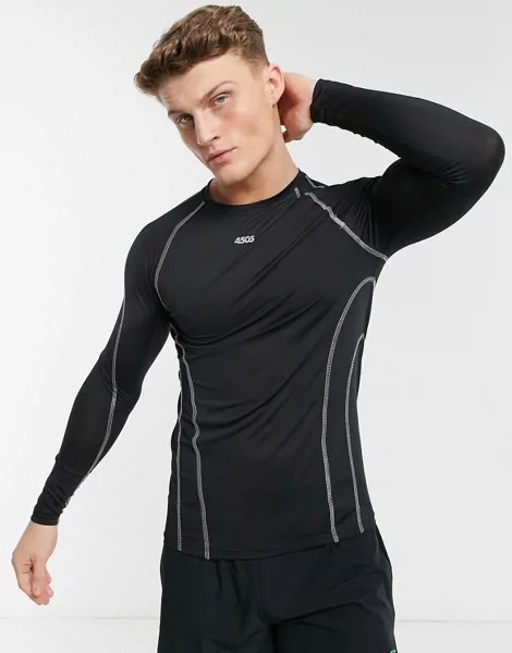 Облегающий спортивный лонгслив со светоотражающими швами ASOS 4505-Черный цвет